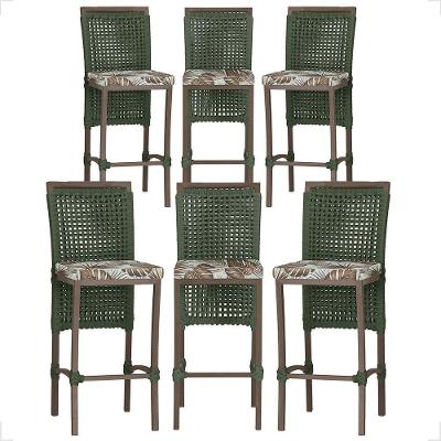 Kit 6 Banquetas Roma Alumínio Corda Náutica Tecido Verde Marrom Trama Original