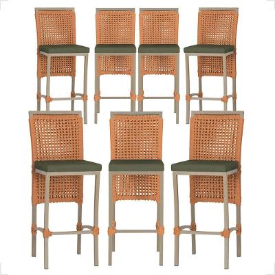 Kit 7 Banquetas Roma Alumínio Corda Náutica Estofado Fendi Trama Original