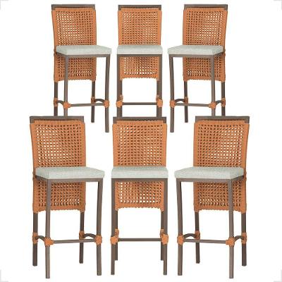 Kit 6 Banquetas Roma Alumínio Corda Náutica Estofado Marrom Trama Original