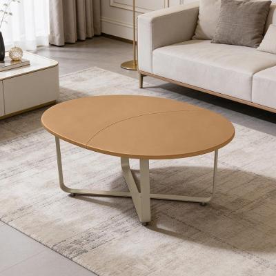Mesa de Centro Tannat L06 Oval Couro MDF 94CM Marrom Lyam Decor