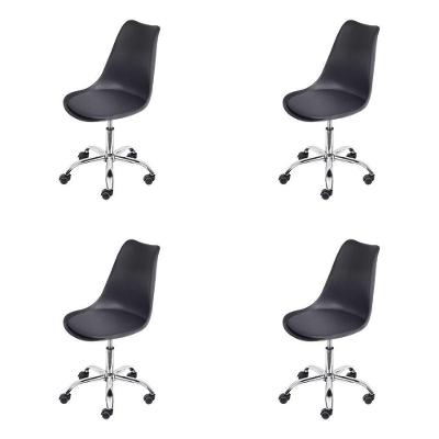 Kit 4 Cadeiras Joly Giratória Estofado PU Base Rodízios Ergonômica Preta OR Design