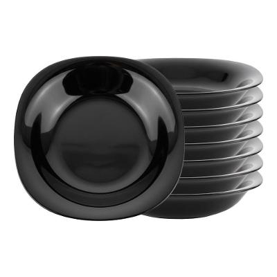 Jogo 8 Pratos Fundos Vidro Opalino Quadrado 21CM Massas Preto em Casa Tem