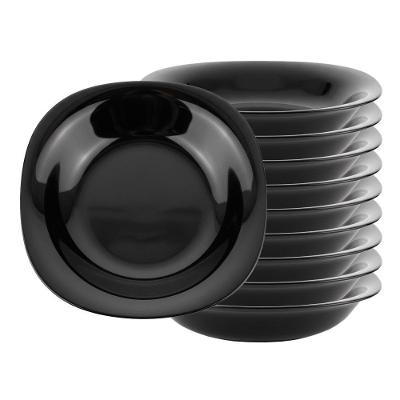 Jogo 10 Pratos Fundos Vidro Opalino Quadrado 21CM Preto em Casa Tem