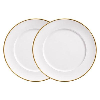 Jogo 2 Pratos de Sobremesa Vidro Opalino Borda Dourada 19cm Branco Hauskraft