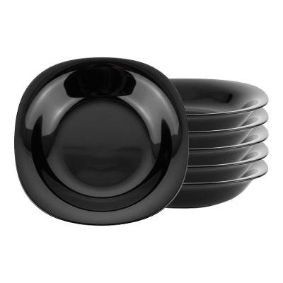 Jogo 6 Pratos Fundos Vidro Opalino Quadrado 21CM Massas Preto em Casa Tem
