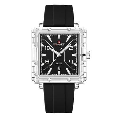 Relógio Masculino Analógico Design Quadrado Pulseira Silicone Preto Naviforce