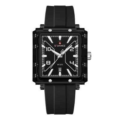 Relógio Masculino Analógico Design Quadrado Silicone Luminoso Preto Naviforce