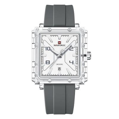 Relógio Masculino Analógico Quadrado Luminoso Pulseira Silicone Cinza Naviforce
