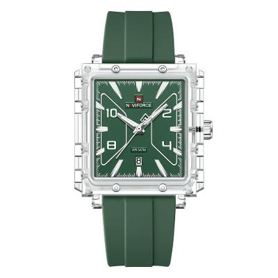 Relógio Masculino Analógico Design Quadrado Pulseira Silicone Verde Naviforce
