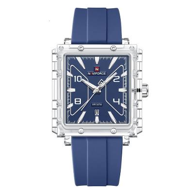 Relógio Masculino Quadrado Analógico Pulseira Silicone Azul Naviforce
