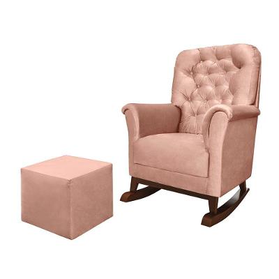 Poltrona de Amamentação Canoa Lara com Puff Reto Veludo Rose Loja Sheep