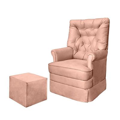 Poltrona Amamentação Balanço Alice com Puff Veludo Rose Loja Sheep