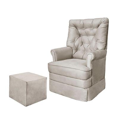 Poltrona de Amamentação Balanço Alice com Puff Suede Bege Loja Sheep
