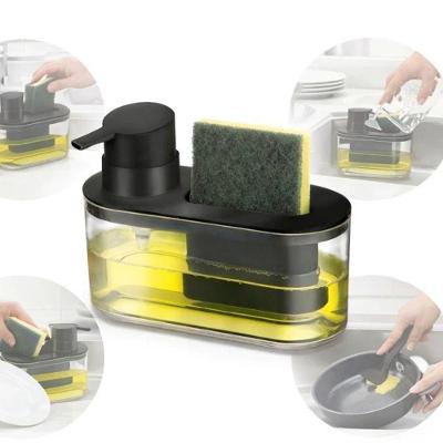 Dispenser Porta Detergente e Bucha com Dosador Plástico Cozinha Preto Sellneeds
