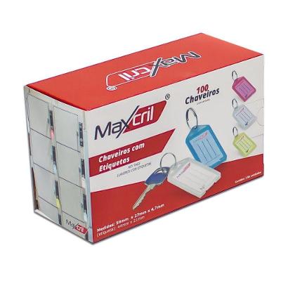 Kit 100 Chaveiros Etiqueta Identificação Maxcril Polipropileno Cores Variadas