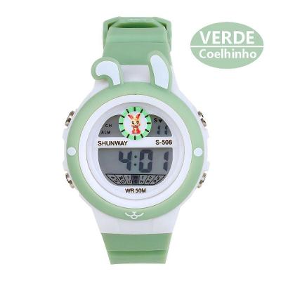 Relógio Infantil Digital Verde Coelhinho Led Wr50m – Tudo Em Caixa