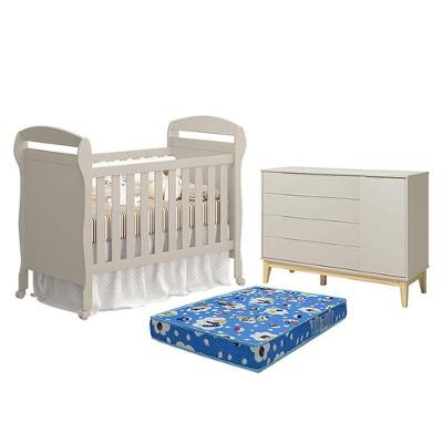 Berço com Cômoda Americano Danny com Colchão Tend Tudo e Porta Elfe Classic 1 Porta 4 Gavetas MDF
