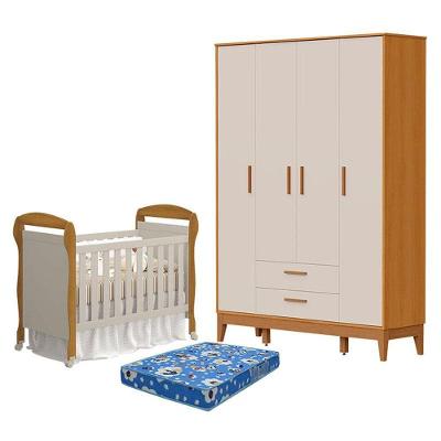 Berço Americano Danny Com Colchão Tend Tudo E Guarda Roupa 4 Portas Flip Areia Savana Acetinado - Reller