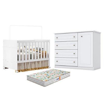Berço Americano Katatau Branco Acetinado - Reller E Cômoda Infantil Americano Branco Hp E Colchão Gazin - Henn