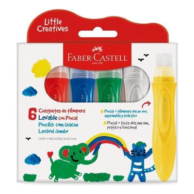 Pincel Com Tinta Guache Little Creatives Jumbo 6 Cores - Faber Castell
