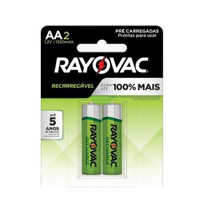 Pilha Recarregável AA Eco 1350mAh Kit com 2 Unidades Alta Duração para Uso Contínuo Rayovac
