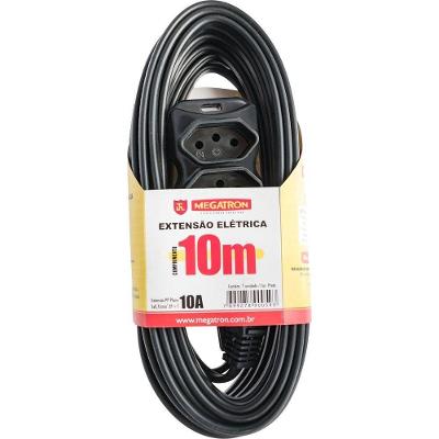 Extensão Elétrica Tripla 3x0,75mm2 10m 10A 2P+T Preta Megatron