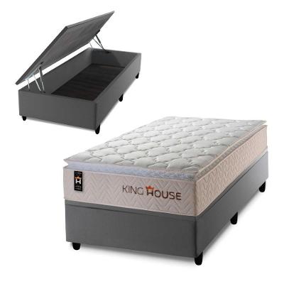 Cama Box Baú Roma 96x203 Cinza com Molas Ensacadas King House