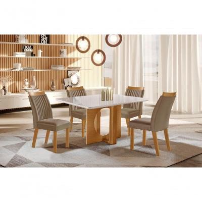 Conjunto Mesa Firenze 1.20m + 4 Cadeiras Dara LJ Móveis Capuccino e Cinza