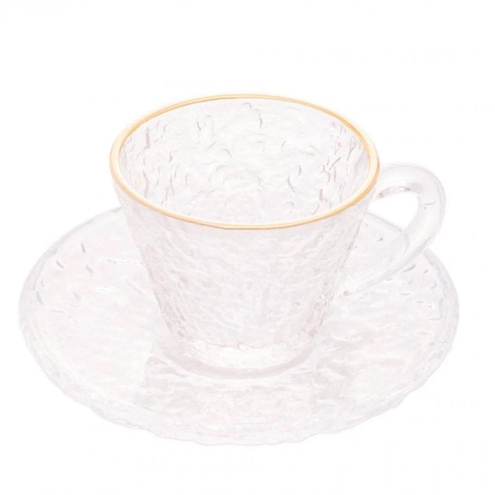 Xícara De Café Petra Cristal Com Pires E Borda Dourada 70ml - 1