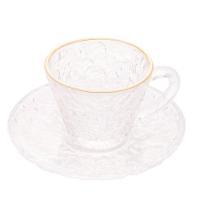 Xícara De Café Petra Cristal Com Pires E Borda Dourada 70ml - 1