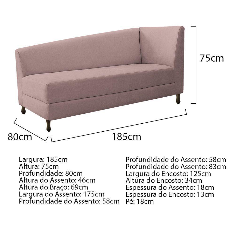 Kit Diva Recamier Heitor 185cm Lado Esquerdo e 02 Poltronas Luiza Linho Rosê - 3