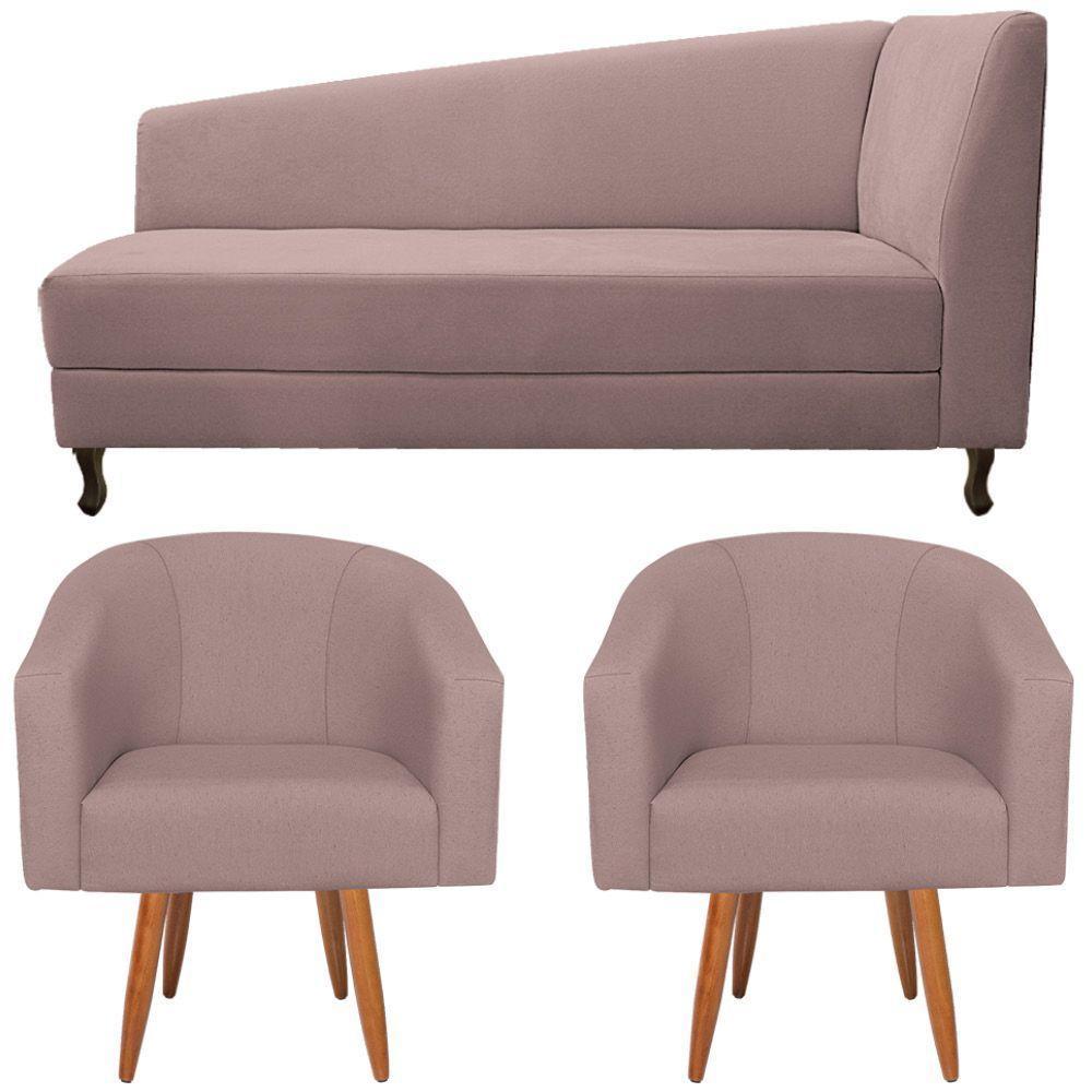 Kit Diva Recamier Heitor 185cm Lado Esquerdo e 02 Poltronas Luiza Linho Rosê - 6