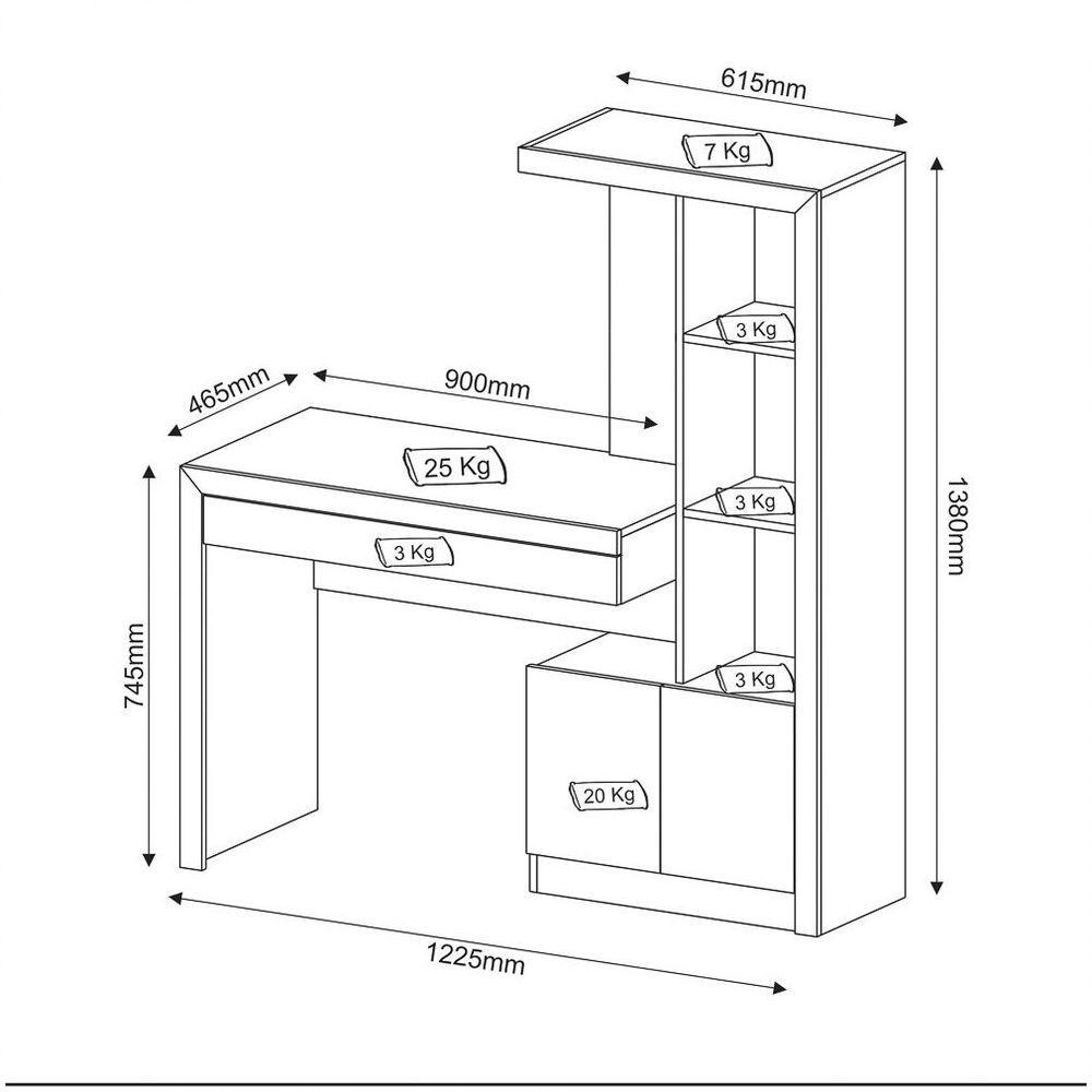 Estante Escrivaninha 1 Porta 2 Gavetas Me4143 Amêndoa - 2