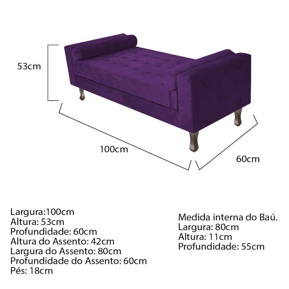 Recamier Baú Félix Solteiro 100 Cm Suede - Doce Sonho Móveis Roxo - 2