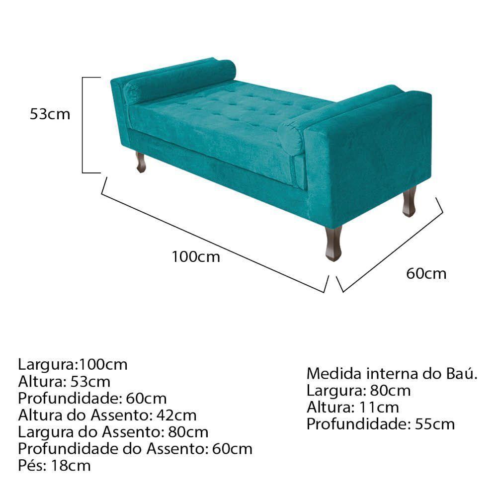 Recamier Baú Félix Solteiro 100 Cm Suede - Doce Sonho Móveis Azul Turquesa - 2