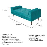 Recamier Baú Félix Solteiro 100 Cm Suede - Doce Sonho Móveis Azul Turquesa - 2