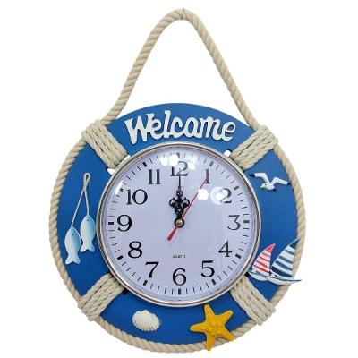 Relógio de Parede Náutico Mar e Praia com Mostrador Grande e Detalhes Decorativos Azul e Branco