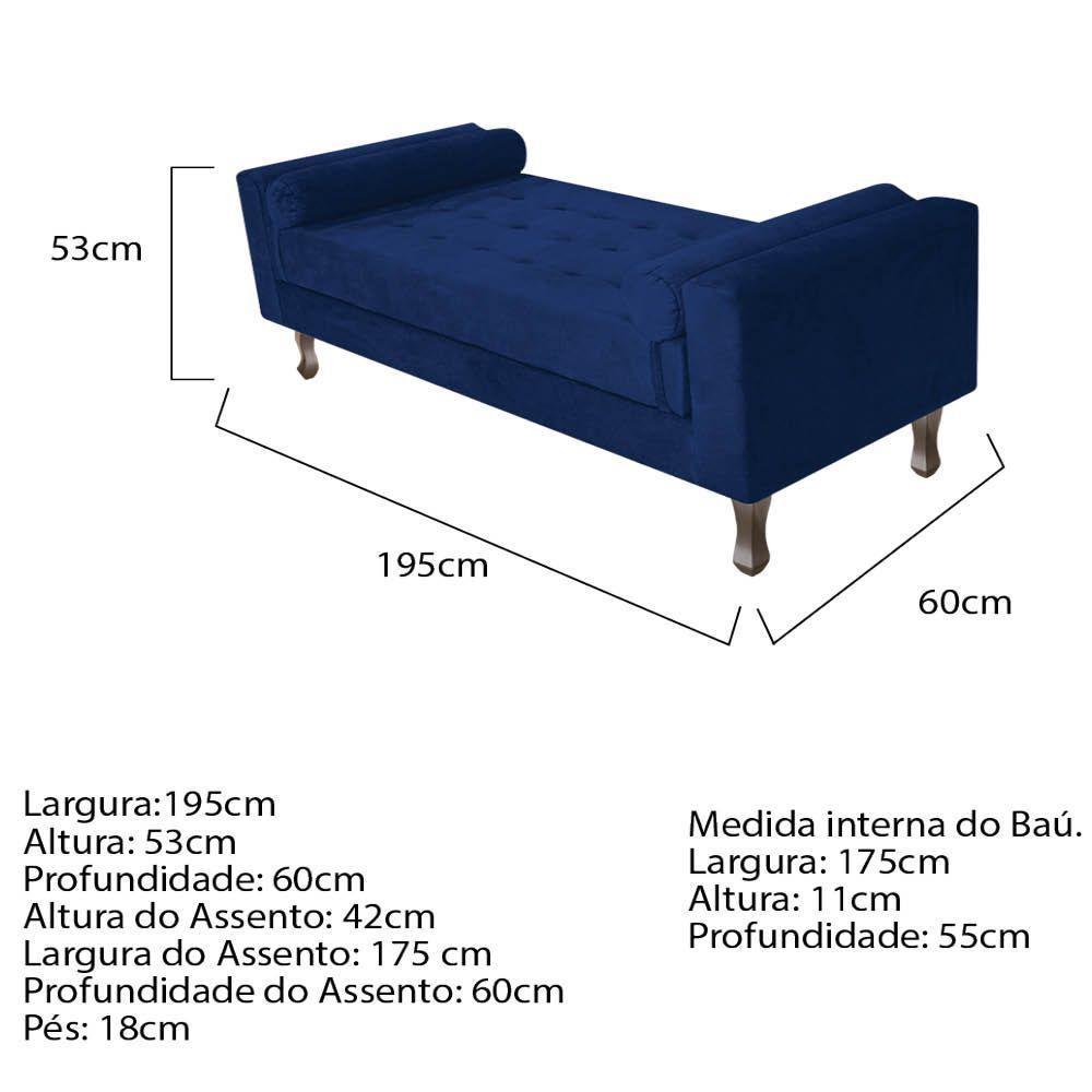 Recamier Baú Félix Solteiro 195 Cm Suede - Doce Sonho Móveis Azul Marinho - 2