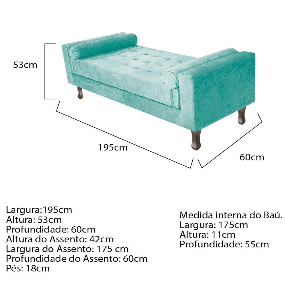 Recamier Baú Félix Solteiro 195 Cm Suede - Doce Sonho Móveis Azul Tiffany - 2