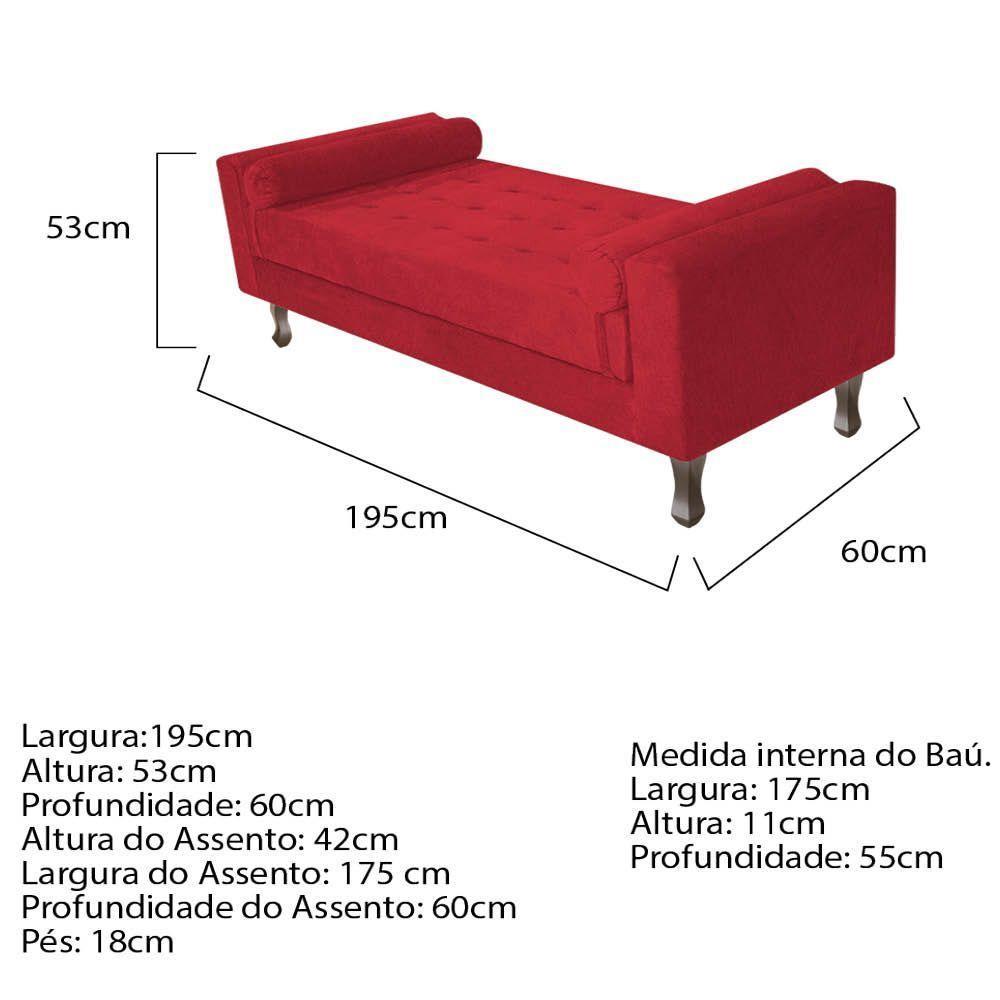 Recamier Baú Félix Solteiro 195 Cm Suede - Doce Sonho Móveis Vermelho - 2