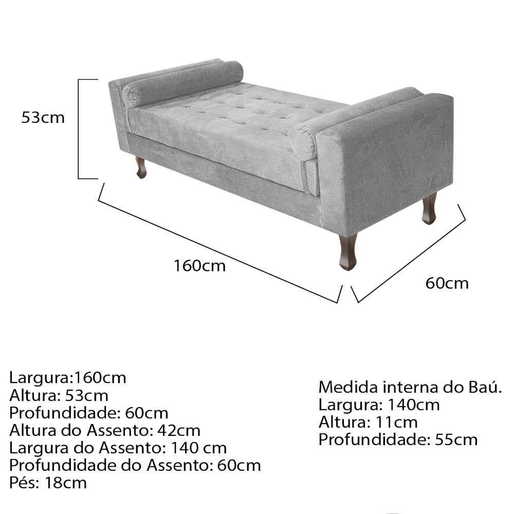 Recamier Baú Félix Solteiro 160 Cm Suede - Doce Sonho Móveis Cinza - 3
