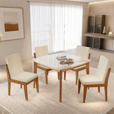 Conjunto Condessa 4 Lugares Tampo em Vidro Off White 109CM Nesher Móveis