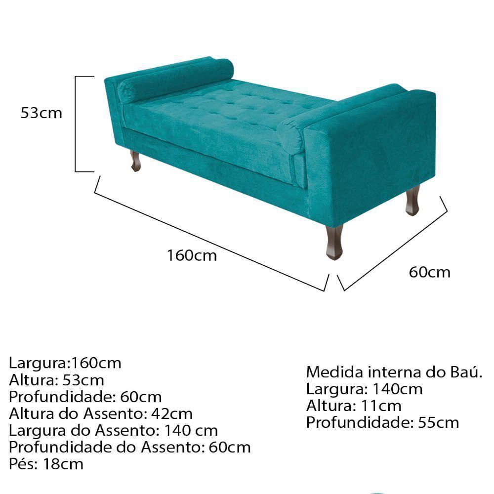 Recamier Baú Félix Solteiro 160 Cm Suede - Doce Sonho Móveis Azul Turquesa - 2