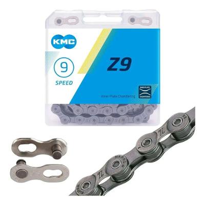 Corrente KMC Z9 9 Velocidades 116 Links Fina Aço Alta Resistência Cinza KMC