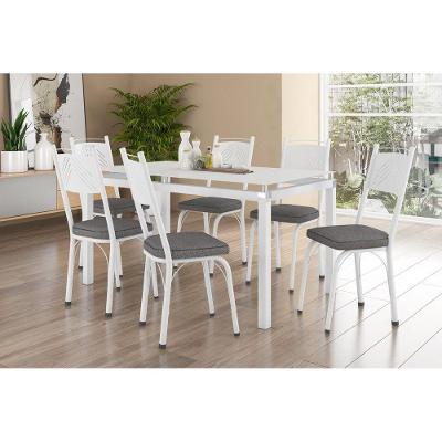Conjunto de Jantar 151 Malva 6 Lugares Tampo em Vidro com Cadeiras Assento Andorinha Branco 140CM