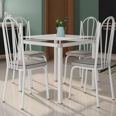 Conjunto de Jantar Malva 4 Lugares Tampo em Vidro Assento Grafiato Cinza 75CM Combo Stock