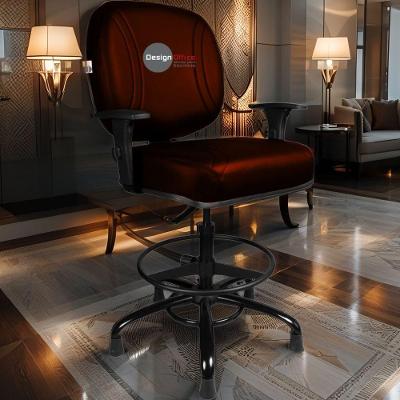 Cadeira Caixa Alta Secretária com Couro Sintético Base Giratória Ajustável Marrom Design Office