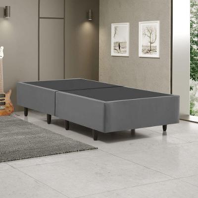 Cama Box Solteiro Base Box Dobrável Madeira Revestimento Suede Cinza Mobigu