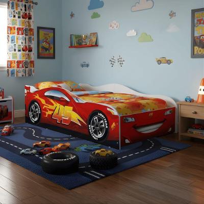 Cama Infantil Carro com Adesivos e Grade de Proteção MDF Vermelho Mobigu