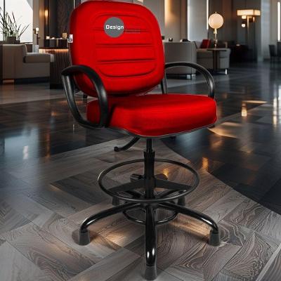 Cadeira Secretária Linha Plus Size Giratória com Aro de Aço Couro Sintético Vermelha Design Office